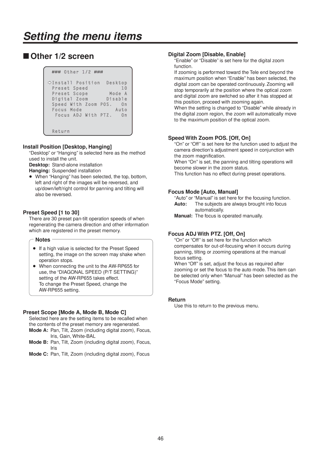 Panasonic AWHE50HN manual WwOther 1/2 screen 